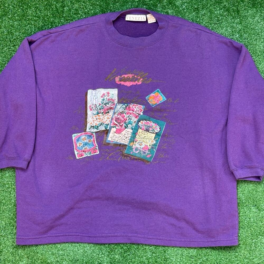 Venezia Purple Floral Graphic Crewneck Sweatshirt